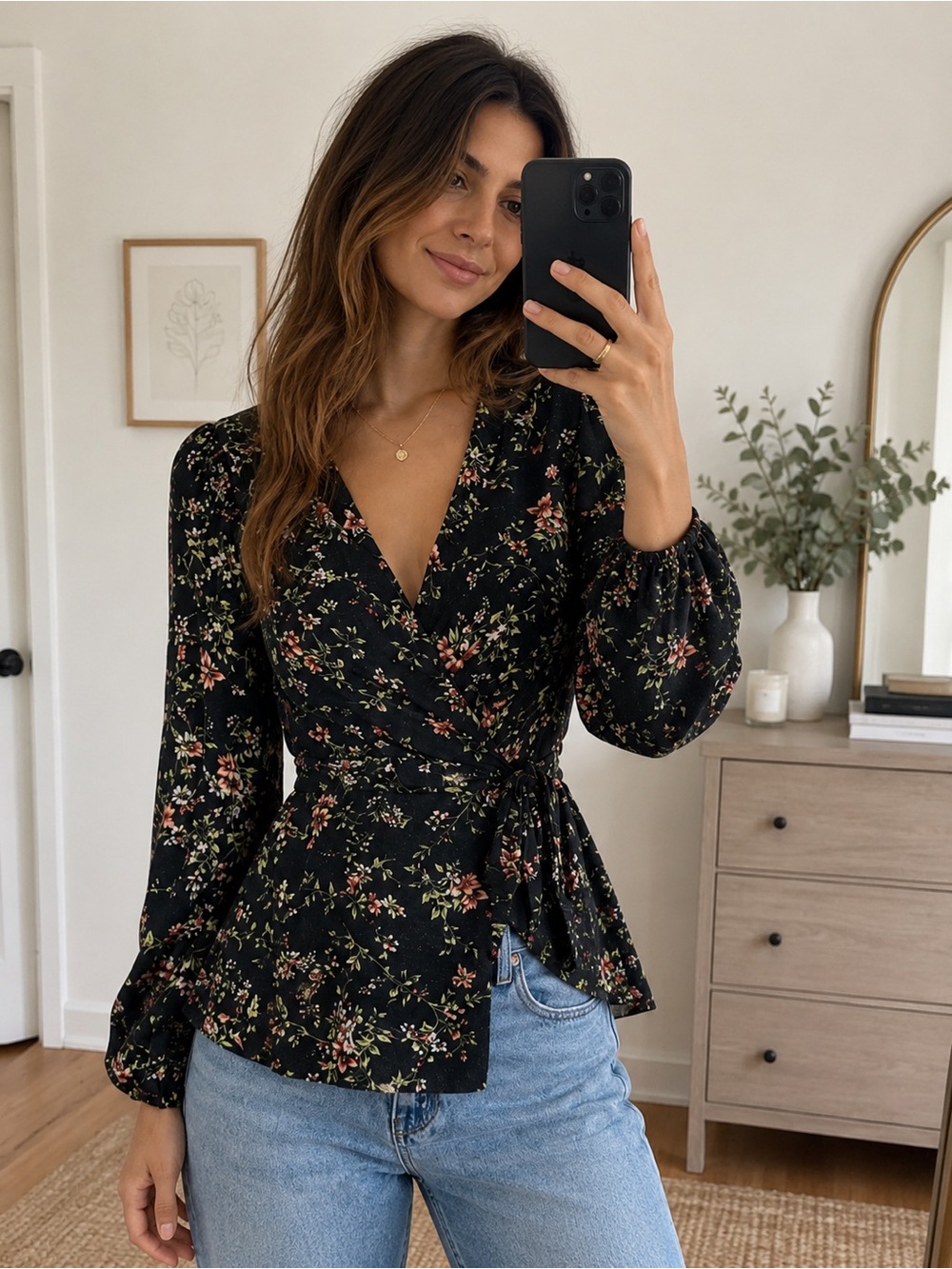 Bailey & Chloe Floral Wrap Blouse XL Dark Cottagecore Romantic Coquette Boho
